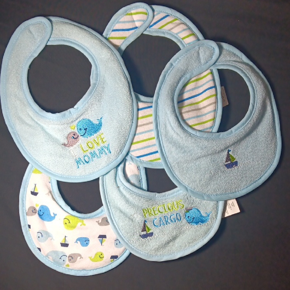 Blue Baby Bib Set with Whale Design